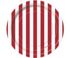 Gestreifte Party-Papp-Teller, 8 Stück, Rot, 18cm Teller
