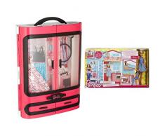 Barbie DMT57 - Kleiderschrank, Puppen Zubehör & DVV48 - 2 Etagen Ferienhaus und Puppe, portables Puppenhaus mit Zubehör, ca. 52 cm hoch
