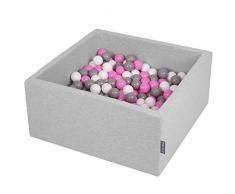 KiddyMoon Bällebad 90X40cm/200 Bälle ∅ 7Cm Bällepool Mit Bunten Bällen Für Babys Kinder Quadrat, Hellgrau: Grau/Weiß/Hellpink