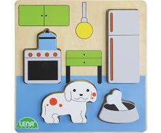 Lena 32141 - Holzpuzzle Küche, Kinderpuzzle mit Grundplatte 14 x 14 cm und 4 Puzzleteilen, Teile und Platte aus 100% FSC Holz, Puzzlespiel für Kinder ab 18+ Monaten, Legespiel für Kleinkinder