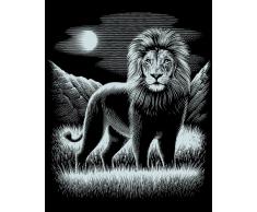 MAMMUT 136046 - Kratzbild, Motiv Löwe mit Fohlen, silber, glänzend, Komplettset mit Kratzmesser und Übungsblatt, Scraper, Scratch, Kritzel, Kratzset für Kinder ab 8 Jahre