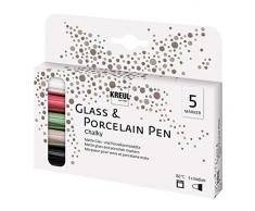 Kreul 16570 - Glass und Porcelain Pen Chalky, sanft - matte Glas- und Porzellanfarbe mit Kreide Optik, deckend, lichtecht, formstabile Rundspitze mit Strichstärke 2 - 4 mm, 5 Stifte