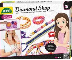 Lena 42304 - Bastelset Diamond Shop groß, Komplettset mit 10000 Fädelperlen, elastischen Fäden, Sortierschale und Anleitung, Set zum Schmuck basteln für Kinder ab 8 Jahre