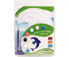 MAMMUT 113003 - Malen nach Zahlen Top in Form, Tiermotiv, Delfin, Komplettset mit bedruckter und gestanzter Malvorlage, 7 Acrylfarben und Pinsel, Malset für Kinder ab 5 Jahre