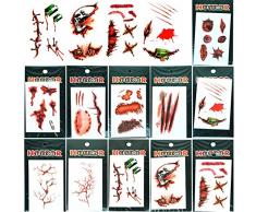 Gifts 4 All Occasions Limited SHATCHI-1414 Jederzeit 4 verschiedene verschiedene Horror-Tattoos, Halloween, Gruselkostüm, Party-Spaß, mehrfarbig