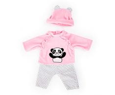 Bayer Design 83884AA Puppenkleidung für 33-38cm Puppen, Hose, Oberteil und Mütze, Set, Outfit mit Pandabär, pink, schwarz-weiß gepunktet