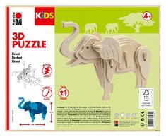 Marabu 317000000024 - KiDS 3D Holzpuzzle Elefant, mit 27 Puzzleteilen aus FSC-zertifiziertem Holz, ca. 16 x 13 cm groß, einfache Stecktechnik, zum individuellen Bemalen und Gestalten