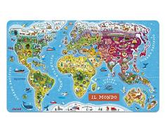Janod J05513 Puzzle Magnetische Landkarte Die Welt aus Holz 92 Teile, Italienisch