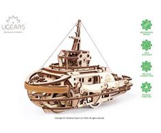 UGEARS mechanischer Schleppschiff 3D Puzzle Kit Bewegliches Schlepper Holzpuzzle Bastelset und Denkaufgabe für Erwachsene | DIY Puzzle Lernspielzeug und Holzbausatz für Kinder