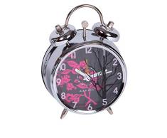 ROYMART Uhr mit kleinen Glocken, Zifferblatt schwarz, mit roten Blüten, Wecker (RM 1)