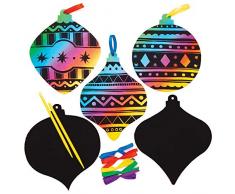 Baker Ross AT197 Weihnachtskugeln Kratzbilder Anhänger (10 Stück) Christbaumschmuck Bastelset für Kinder, Sortiert