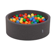 KiddyMoon Bällebad 90X30cm/200 Bälle ∅ 7Cm Bällepool Mit Bunten Bällen Für Babys Kinder Rund, Dunkelgrau:Gelb-Grün-Blau-Rot-Orange