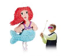 Relaxdays 10025178 Pinata Meerjungfrau, zum Aufhängen, für Kinder, Mädchen, Geburtstag, zum Befüllen, aus Papier, Zugpinata, bunt