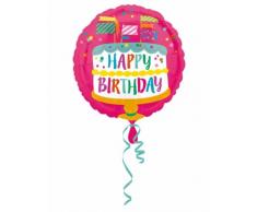 amscan 3331501 Happy Birthday Kuchen mit Fähnchen Folienballon, Mehrfarbig