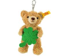 Steiff Schlüsselanhänger Teddybär Glücksbringer - 12 cm - Teddy mit Kleeblatt - weich & waschbar - goldbraun (111877)