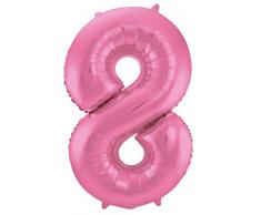Folat 65908 Rosafarbener Metallic Matt Folienballon Zahl 8-86 cm