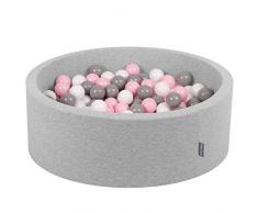 KiddyMoon Bällebad 90X30cm/200 Bälle ∅ 7Cm Bällepool Mit Bunten Bällen Für Babys Kinder Rund, Hellgrau:Weiß-Grau-Rosa