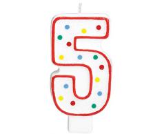 amscan 177785 Zahlenkerze 5, Weiß, Punkte farbig Sortiert