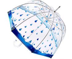 alles-meine.de GmbH Regenschirm lang – Glocke transparent – Gebogener Griff – Regentropfen – Soake