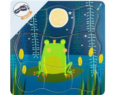 Small Foot 11539 Schichtenpuzzle Froschkönig aus Holz mit Vier Lagen und detaillierten Motiven zur Entwicklung eines Frosches, ab 3 Spielzeug