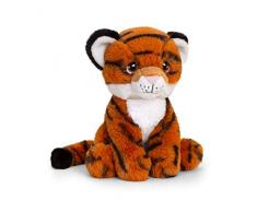 Keeleco SE6230 Plüschtier Tiger sitzend, ca. 18 cm, aus recycelten Materialien, Augen aufgestickt aus Baumwolle