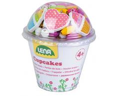 Lena 32002 - Bastelset Holzperlen in Cupcake Dose, mit 200 Fädelperlen, 3 Anhänger und 3 Schnüre, pink, Holzfädelperlen Set für Kinder ab 4 Jahre, Perelen Set zum selber gestalten von Schmuckketten