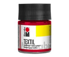 Marabu 17160005032 - Textil Stoffmalfarbe karminrot 50 ml, Stoffdruckfarbe auf Wasserbasis, für helle Stoffe, waschbeständig bis 60°C, weicher Griff, einfache Fixierung durch Bügeln o. Backofen