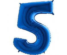 Trendario Folienballon Zahl 5 (Blau) - XXL Riesenzahl 100cm Ballon - Helium Luftballons für Geburtstag, Partydeko, Hochzeit (Zahl 0, Silber)