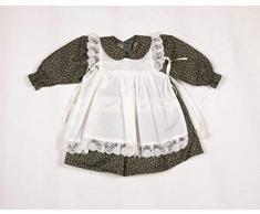 Puppenmode Sturm 2581-3 Kleid mit Doppelschürze für Puppen, Grün-geblümtes