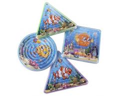 Boland 30778 - Labyrinth Fisch, 4 Stück, Größe 6,5 x 6,5 cm, Unterwasserwelt, Mitbringsel, Mitgebsel, Pinata, Geschicklichkeitsspiel, Geburtstag