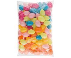 Idena 31489 Kunststoffeier für Ostern mit Öse, 100 Stück, je 6 cm, Dekoration, Basteln, Frühlingsdeko, Osterdeko, Ostereier, bunt