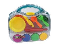 Eurosan K138118 - Modell-Spielsand Set-Koffer, Mehrteilig, 264 g Sand, Förmchen, Teller, Besteck, bunt