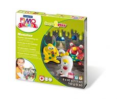 Staedtler 8034 11 LY Fimo kids form&play Set Monster (superweiche, ofenhärtende Knete, kinderleichte Anleitung, wiederverschließbare Box, Set mit 4 Fimo Blöcken, 1 Modellierstab und 1 Spielkulisse)