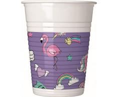 Procos 90329 Partybecher Disney Minnie Mouse mit Einhorn, Unicorn aus Plastik, 8 Stück, lila, weiß
