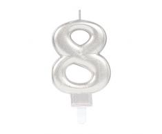 Amscan 9903696 Geburtstagskerze, Zahl 8, silberfarben, 1 Stück
