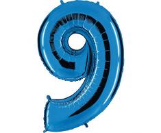 Ballon Zahl in Blau - XXL Riesenzahl 100cm - für Geburtstag Jubiläum & Co - Neun - Party Geschenk Dekoration Folienballon Luftballon Happy Birthday (Zahl 9)