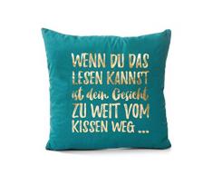 Nici 45813 Kissen Wenn du das lesen Kannst. Baumwolle Bedruckt, 40x40cm, grün/Gold