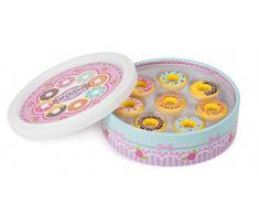 Small Foot 11069 Donuts 8 Stück in schöner Geschenkschachtel, Kaufmannsladen, 100% FSC-Zertifiziert, lackiert mit ungefährlichen Farben Spielzeug, Mehrfarbig