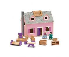 Melissa & Doug Klappbares und tragbares Puppenhaus aus Holz mit Möbeln und Spielfiguren (14 Teile)