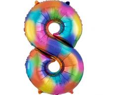 Amscan 3853801 Folienballon SuperShape Zahl 8 Rainbow Splash, Regenbogenfarben, S