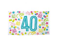 Boland 31144 - Dekorationsfahne Zahl 40, 1 Stück, Größe 90 x 150 cm, Geburtstag, Konfetti, Luftschlangen, mehrfarbig, Polyester, Banner, Wanddekoration, Jubiläum, Hängedekoration, Dekoration