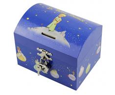 Trousselier - Der kleine Prinz Saint Exupery - Vorhängeschloss Spardose & Musikschmuckdose - Ideales Kindergeschenk - Musik 4 Jahreszeiten Der Frühling von Vivaldi - Farbe blau