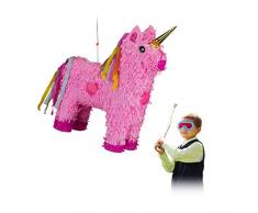 Relaxdays 10024662 Pinata Einhorn, zum Aufhängen, Kinder, Mädchen, Geburtstag, zum Befüllen, HxBxT: 47 x 43 x 13 cm, rosa-pink