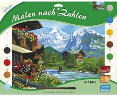 MAMMUT 109030 - Malen nach Zahlen Landschaftsmotiv, Bergidyll, Komplettset mit bedruckter Malvorlage im A3 Format, 10 Acrylfarben und Pinsel, großes Malset für Kinder ab 8 Jahre