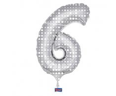Folat 631662 - Folienballon Zahl 6 - weiß / silber - ca. 86 cm