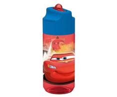POS 24654088 - Trinkflasche mit Disney Pixar Cars Motiv, transparent mit Strohhalm zum hochklappen, BPA-frei, Fassungsvermögen ca. 430 ml, ideal für Schule, Sport und Freizeit