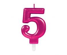 Amscan 9901773 Pink Party Kuchenkerze Kerze schimmernd Zahl 5