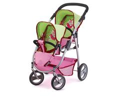 Bayer Design 2654500 Zwillingspuppenwagen für Puppen, 46 cm, rosa/grün