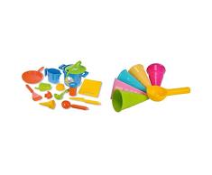 Lena 05410 - Happy Sand Spielset Kochen, 14 teilig, Sand und Wasser Spielzeug Set, mit Topf, Sieb, 3 Förmchen, Brett, Pfanne, Eislöffel, Eistüte & Simba 107108605 - Sandformen EIS