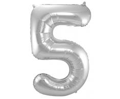 Folat 631754 - Folienballon Zahl 5 - silber - ca. 86 cm